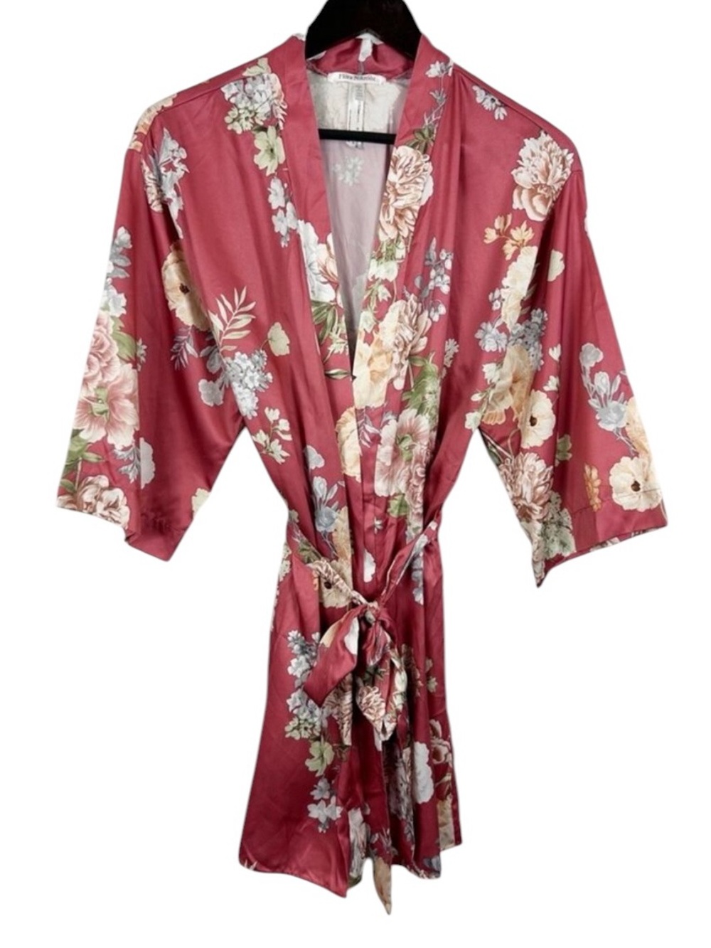 Flora Nikrooz Rose-Mauve Floral Satin Kimono Robe Size XS/S